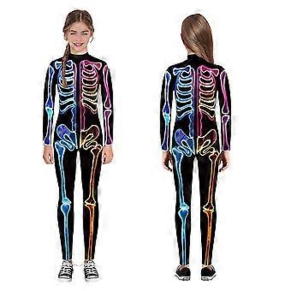 Nyt Halloween Skelet Kostume Til Børn Og Voksne, Behagelig Onesie Jumpsuit Hurtig (M Farverig)