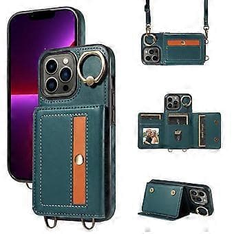 007 Til iPhone 13 Pro Etui Læder+TPU Telefoncover med Ringholder Kortpladser (Stil C)