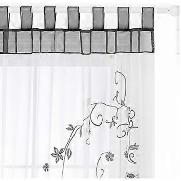 Blomstrede gennemsigtige gardiner Voile broderi vinduespaneler med stropper til soveværelse stue dekoration 2 paneler, grå, B140cm x H225cm