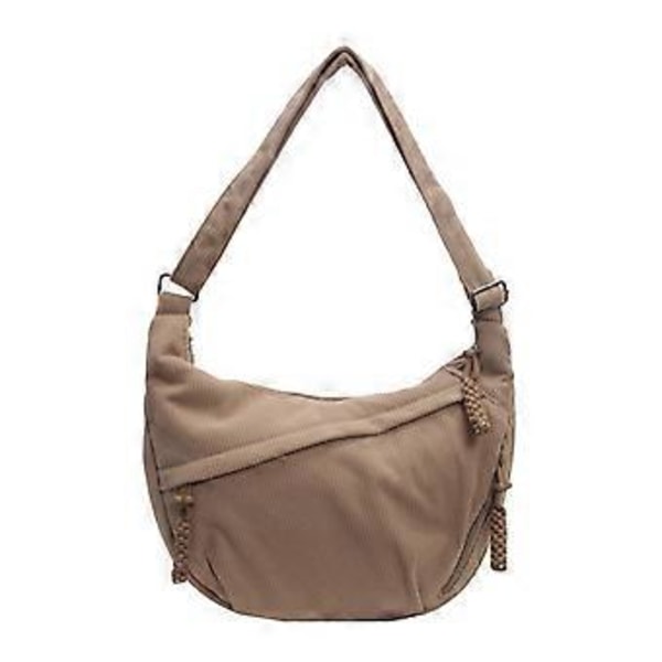 Chic Corduroy Crescent Crossbody Väska Casual Axelväskor Dumpling Handväska Satchel Perfekt för Studenter och Professionella Khaki( Khaki)