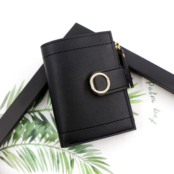 Minimalist Wallet for Women Black, Small Foldable Women's Leather