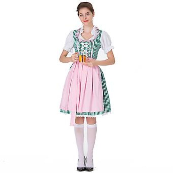 S-3XL Clearlove Naisten Saksalainen Dirndl-mekko Puvut Baijerin Oktoberfest Halloween Karnevaaliin (XL Vihreä)