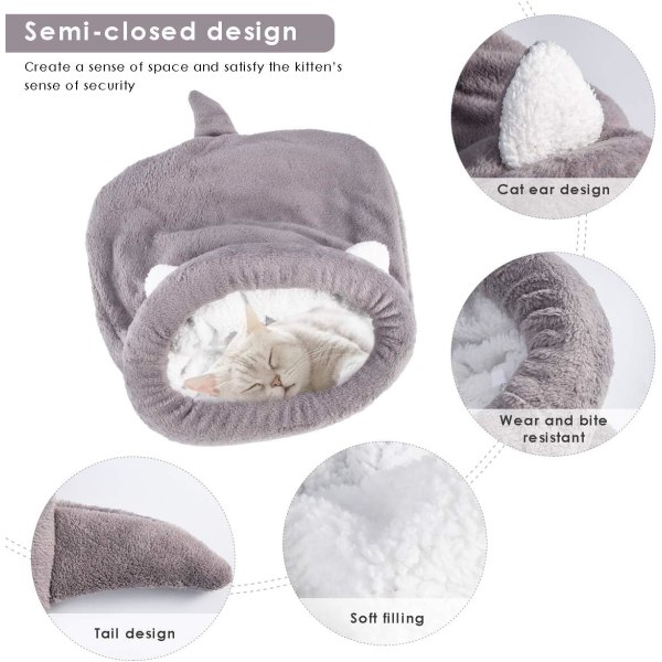 Mjuk fleece kattsovsäck värmande tvättbar husdjurssängar sovande B