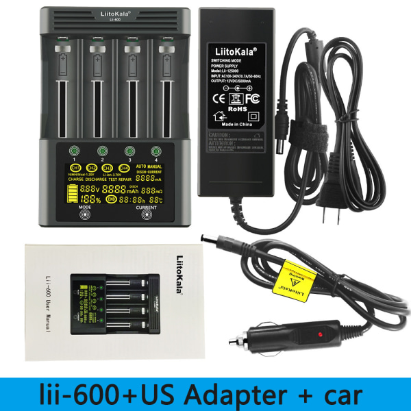 (Euro-standard) liitokala LII - 600 LCD-skærm lithium-batterioplader med detektion
