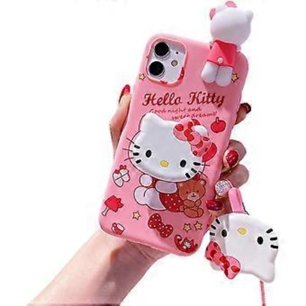 Kawaii-puhelimen kuori iPhone 15 Pro:lle - söpö piirretty silikoninen suojakuori naisille ja tytöille - vaaleanpunainen