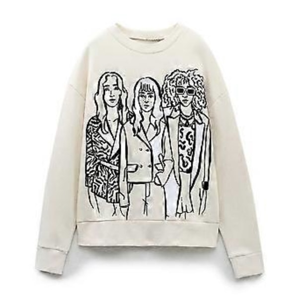 Afslappet sweatshirt med print til kvinder (M Hvid)