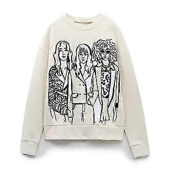 Afslappet sweatshirt med print til kvinder (S Hvid)