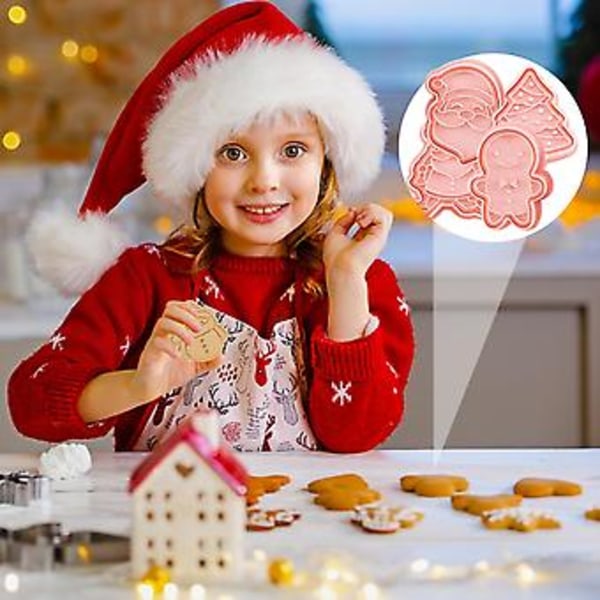 Julpepparkaksformar 8-pack, 3D Pressbara Julpepparkaksformar Och Stämplar, Tomte Julgran Snögubbe Pepparkaksgubbe Formar