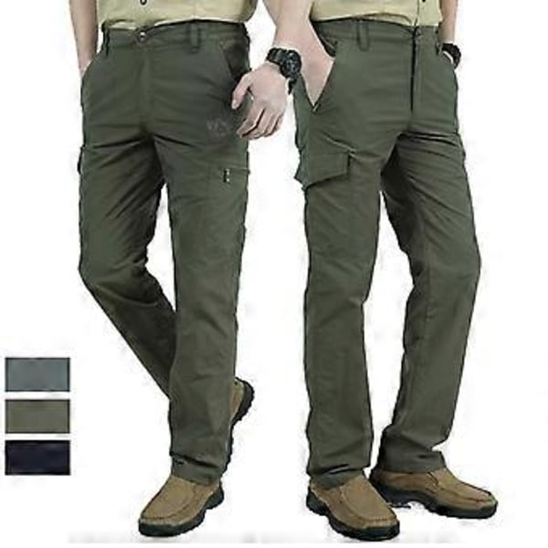 Tynne, avslappede, rette arbeidsklær-bukser med flere lommer for menn, for vår og sommer (2XL svart)