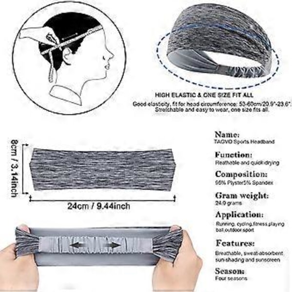 3-pack Sportpannband, Utdragbart Fukttransporterande Mjukt Dubbelt Tyg Träningspannband