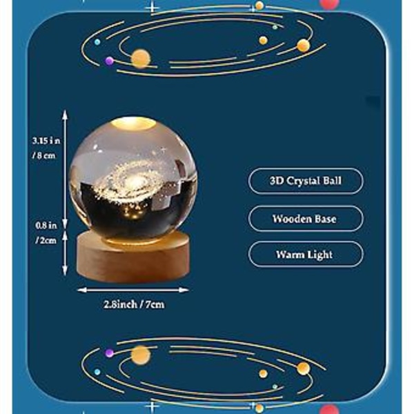 Personlig present 3D pariserhjul graverad kristallkula LED nattlampa, 8cm kristallkula + 7cm varm ljusbotten USB-strömförsörjning, skrivbordsdekoration