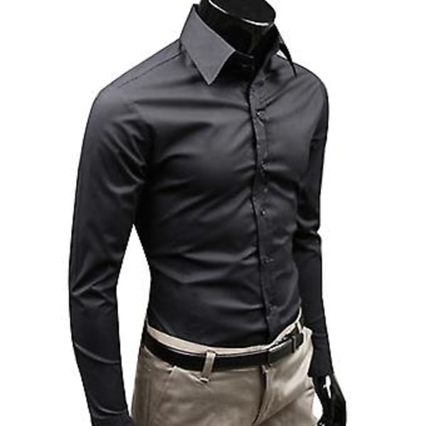 Fianao Herreskjorte med knappestolpe, anti-rynke, luktfri, langærmet knappestolpe (XXXXL Svart)
