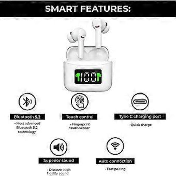 Bluetooth headset hög kvalitet lång batteritid stort batteri in-ear highend brusreducerande hörlurar för män och kvinnor (svart)