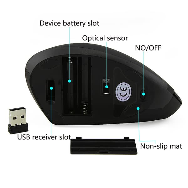 Vertikal trådløs dataspillmus 2.4 DPI 5D optisk USB ergonomisk mus for PC bærbar PC