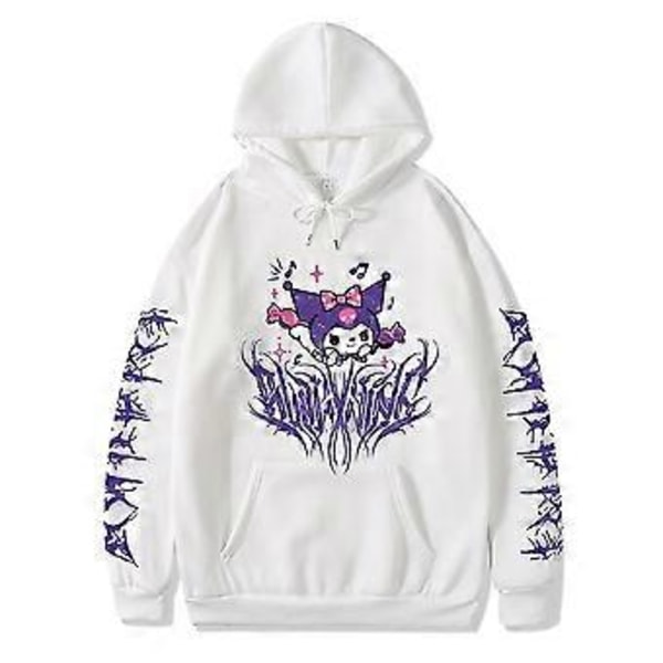 Söpö Kuromi-sarjakuvapainatuksella varustettu collegepaita Anime Kawaii Hupparit Villapaita Topit Cosplay-asu naisille -NMAOV(L Valkoinen)