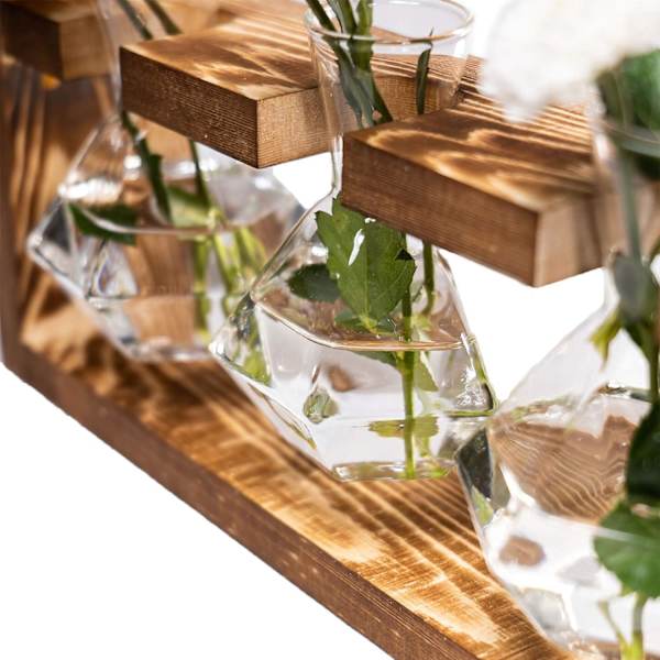 Propagation Station 3 Murværk Vaser med Træstativ, Glasvase til Hydroponics, Hjemmehave Offic