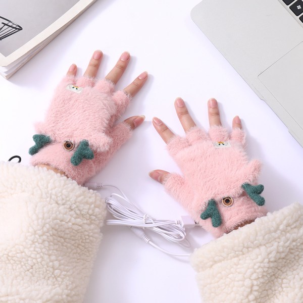 USB uppvärmda handskar (rosa), vinterhjorthornshandskar för män damtvätt