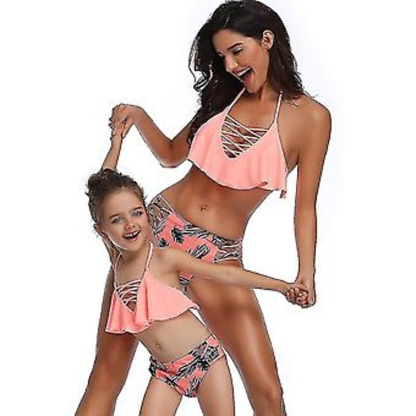Flickbaddräkt Tvådelad Bikini Set Volang Falbala Badkläder Baddräkter-e( Orange B)