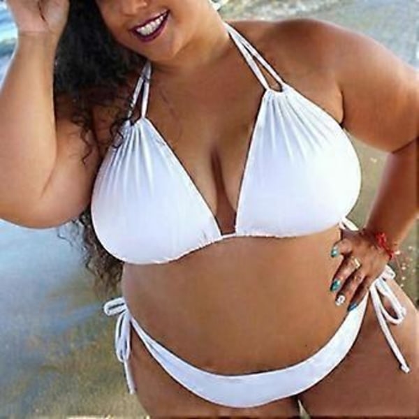 Stora Storlekar Dam Vadderad Halterneck Bikini Set Strand Badkläder Baddräkt Sommar -NMAOV(L Vit)
