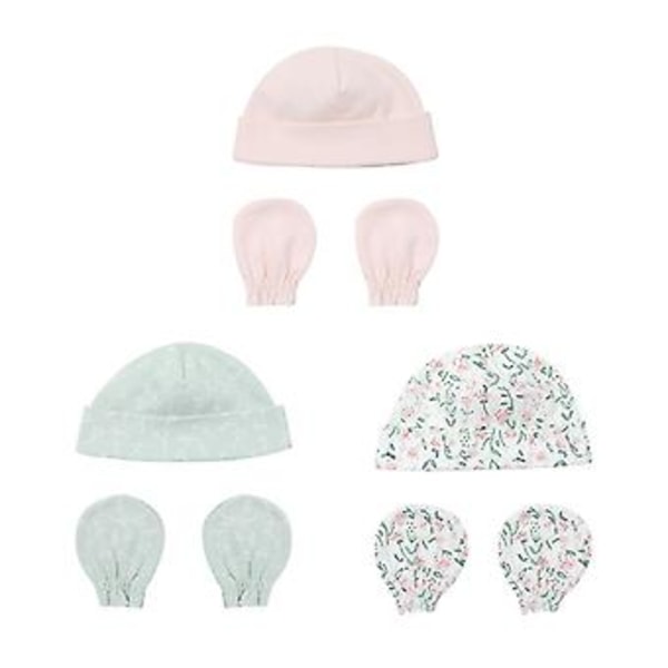 Baby Anti-Scratch Bomullsvante & Hatt Set för Skydd, Scratch Mittens, Varmare Kappor, Spädbarn Nyfödd Utrustning ( )