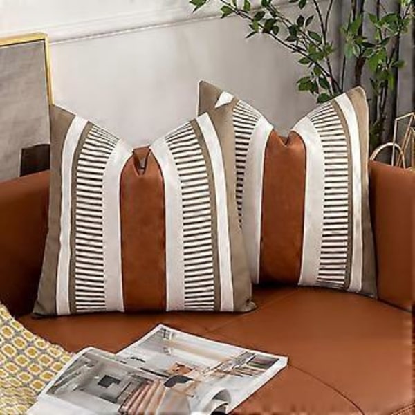 2 kpl maalaismainen heittotyynynpäällinen sohvalle, koristeellinen keinonahkainen neliönmuotoinen tyynynpäällinen, heimomainen raidallinen korostustynynpäällinen, 18 x 18 tuumaa