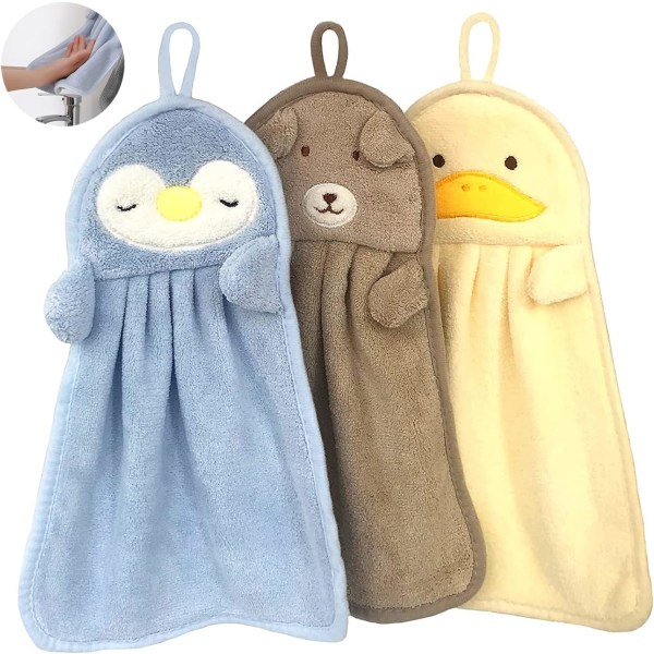 3 delar söta djur handduk, tecknad hängande handduk, söt anim