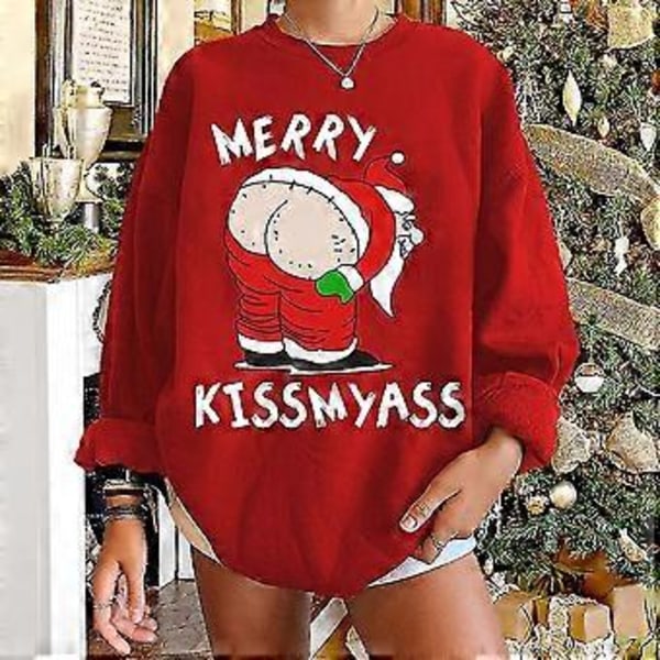 Sjov Julemand Langærmet Kostume Herre- og Dame Sweater Julemands Printet Sweatshirt (M Rød)