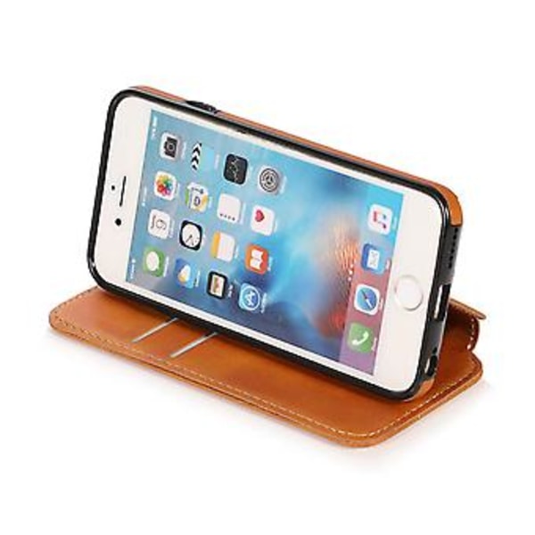 PU Læder Etui Folio Til Iphone 6p/6sp, Business Stil, Pengepung Funktion, Fald Beskyttelse, Stativ Funktion, Holdbar (Khaki)
