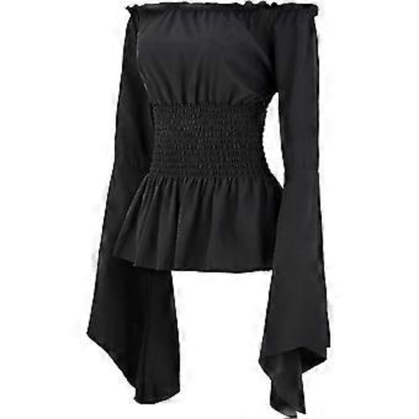 Ny Kvinders Renaissance Bluser Toppe Korset Talje Bælte Middelalderlig Victorian Off Shoulder Langærmet Skjorte Pirat Cosplay Kostumer Hurtig 2023 (Medium Sort)