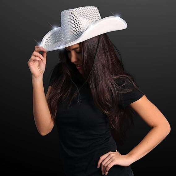 Sølv LED Cowboy Hat med LED-brem