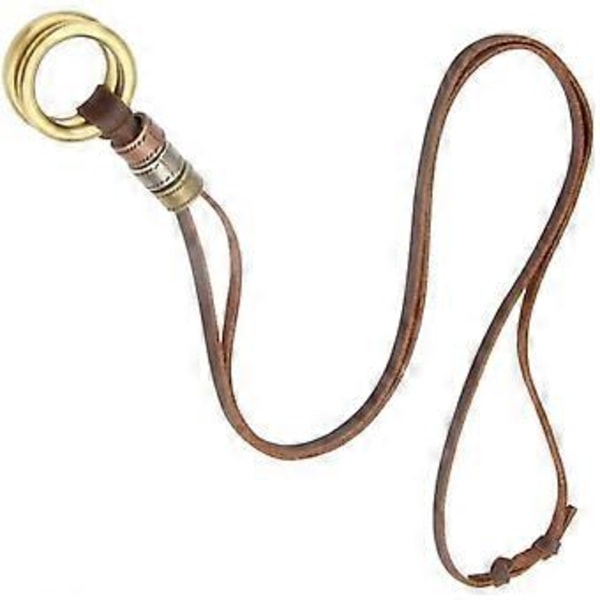 Vintage Glasögonrem Läder Solglasögon Halsband Hållare Fäste Dubbla Cirklar Halsband