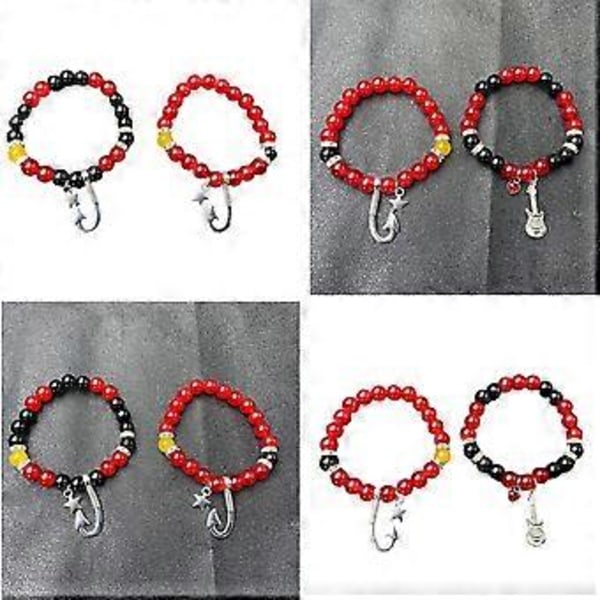 Set med 1/2 Justerbart Pararmband Matchande Armband Släta Pärlor Magnetisk Handkedja Tillbehör för Kvinnor Flickor (gitarr ankare röd bl)
