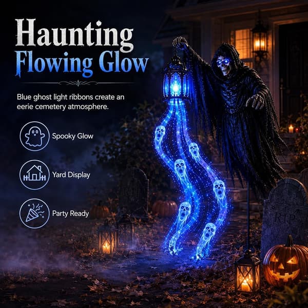 Halloween Soul Reaper Stake Light, batteridriven (batterier ingår ej), animerat spöke för utomhusträdgårdar