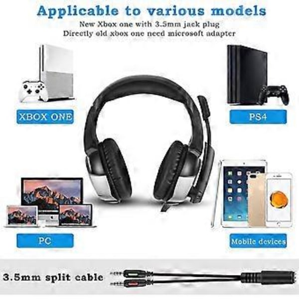 kablet gaming headset med mikrofon kompatibel med pc ps4 switch xbox one (Sort Grå)