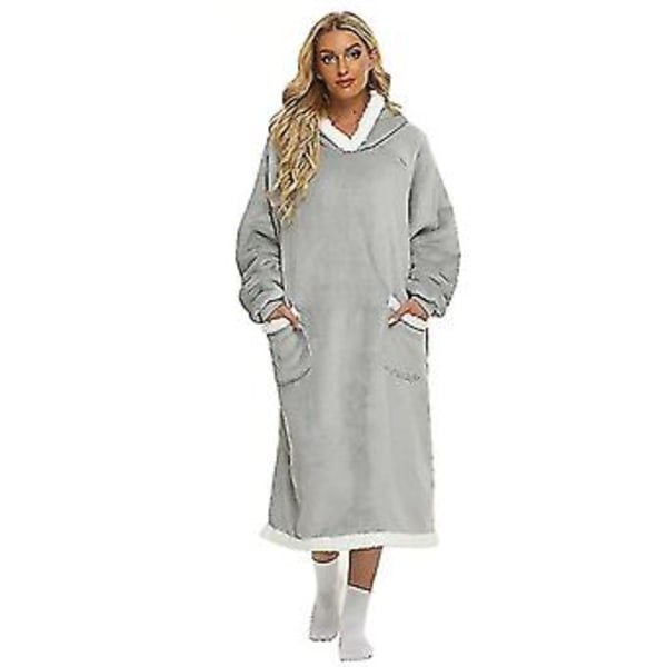 Oversized Hettegenser med Lommer som et Teppe (XL Grå)