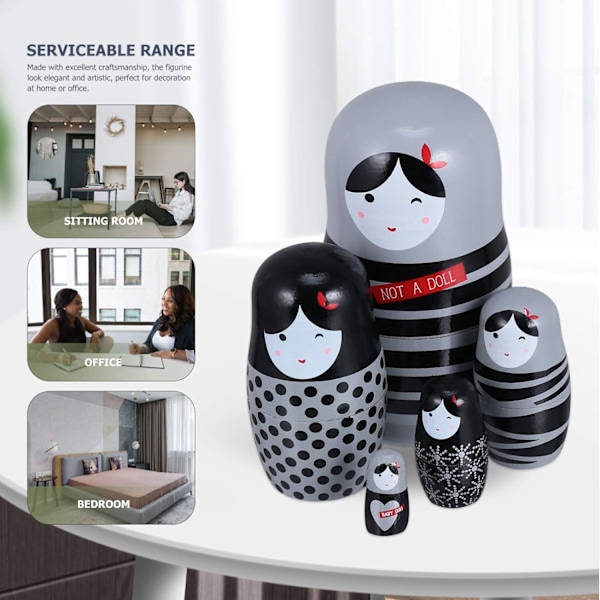 5 st svart trä Matryoshka docka ryska nesting dockor 5 delar