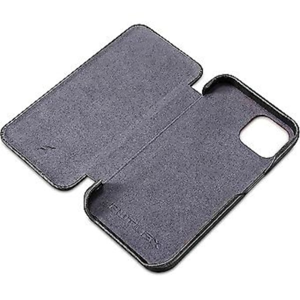 Läderfodral Kompatibelt med iPhone 13 mini - Vintage Stil Äkta Läder Flip Folio Design Cover - Inbyggd Magnetisk Stängning - svart
