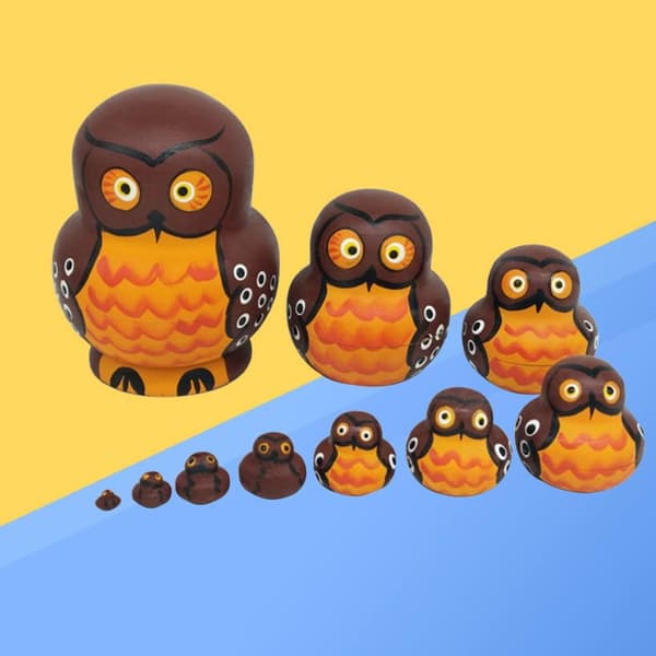 Ugglor Ryska Nesting Dolls 10 Lager Trä Matryoshka Leksaker Anima
