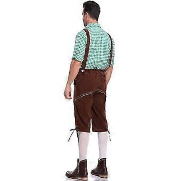 Saksalainen perinteinen miesten Oktoberfest-asu ruutupaita brodeeratut henkselit puku (M vihreä paita ja ruskeat haalarit)