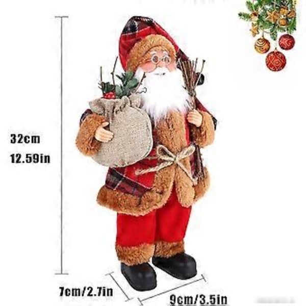 Tomtefigur i Miniatyr, 32 cm, Traditionell Röd Juldekoration, Ornament, Dockfigur, Tomte med Långt Skägg för Fönster, Bord, Eldstad A
