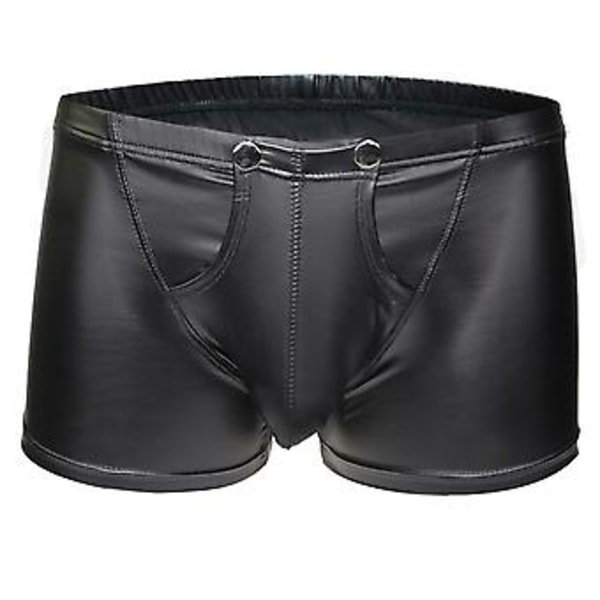 Fianao Sexy Open Bulge Pouch Herreboksere Undertøy Kunstlær Shorts Underbukser (XL)