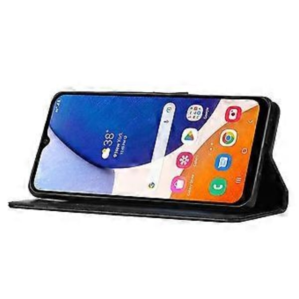 Telefonfodral med plånboksfunktion för Samsung Galaxy M14 5G, präglat med fjärilar, PU-läder, stativ och rem (Stil A)