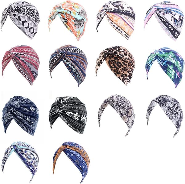 Kvinde Elastisk Bohemian Chemo Turban, Nat Hue, Kvinde Chemo Cap