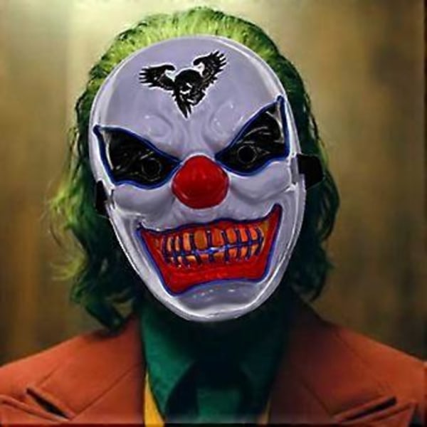 Halloween Dekoration LED Clown Mask, Läskig Självlysande Joker Mask, Halloween Dekoration Jul Karneval Kostym Cosplay Party Mask