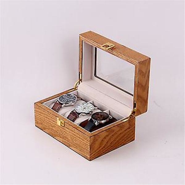 3 Gitter Luksus Træ Urkasse Display Organizer Smykke Opbevaringsholder (2)