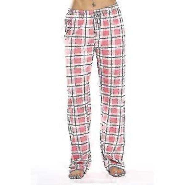 Naisten pyjamahousut taskuilla, pehmeät flanelliruudullinen pyjamahousut Z (M pinkki)