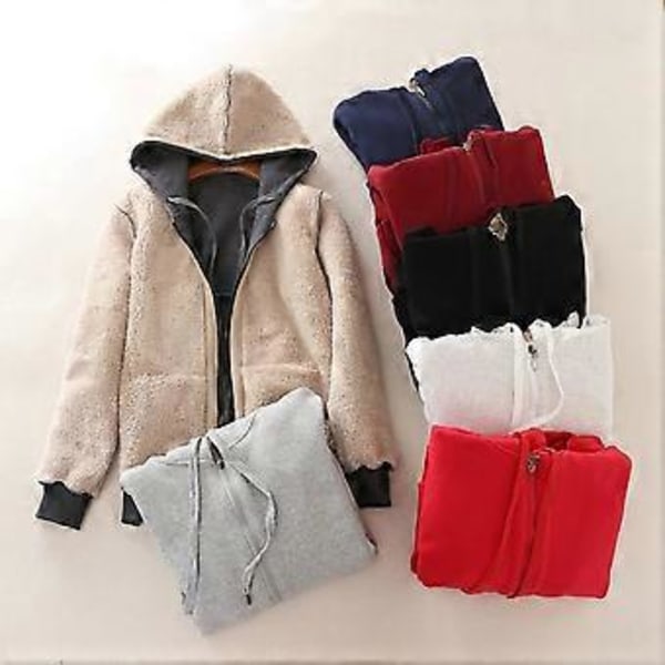 Dam Hoodiejacka med Tjock Foder, Fickor, Dragkedja Fram och Huva med Snöre (2XL Blå)