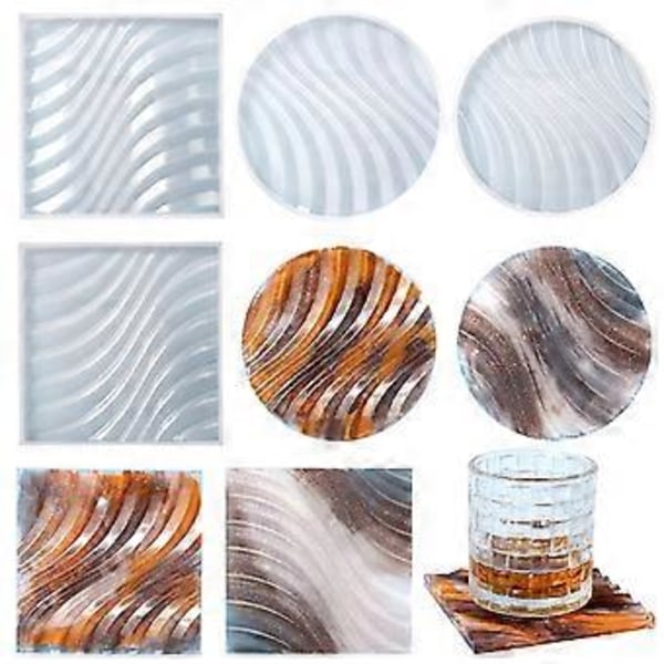 Bølgeformet Brikke Epoxy Resin Silikonform Brikkeformer for DIY Resin Vinglass Kopp Matte Hjem Dekor DIY Håndverk Laging (firkantbølge)