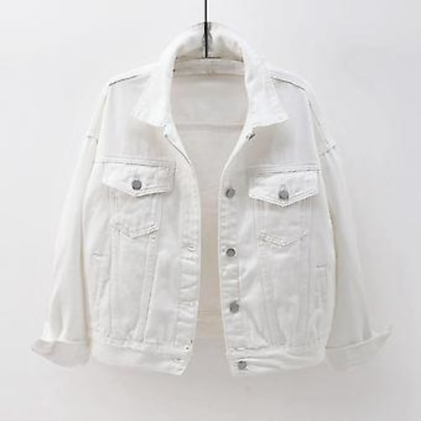 Damjacka med lång ärm i denim, varm och ytterkläder (XXXL Vit)