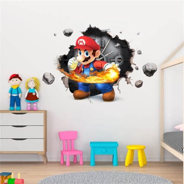 3D Mario väggdekal, 3D väggdekaler för barnrum, självhäftande